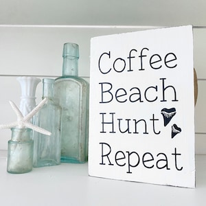 Shark tooth hunter decor coffee bar shark teeth hunt coffee lover beach house decor shark tooth display sign beachcomber gift housewarming