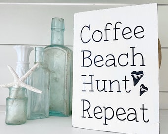 Shark tooth hunter decor coffee bar shark teeth hunt coffee lover beach house decor shark tooth display sign beachcomber gift housewarming