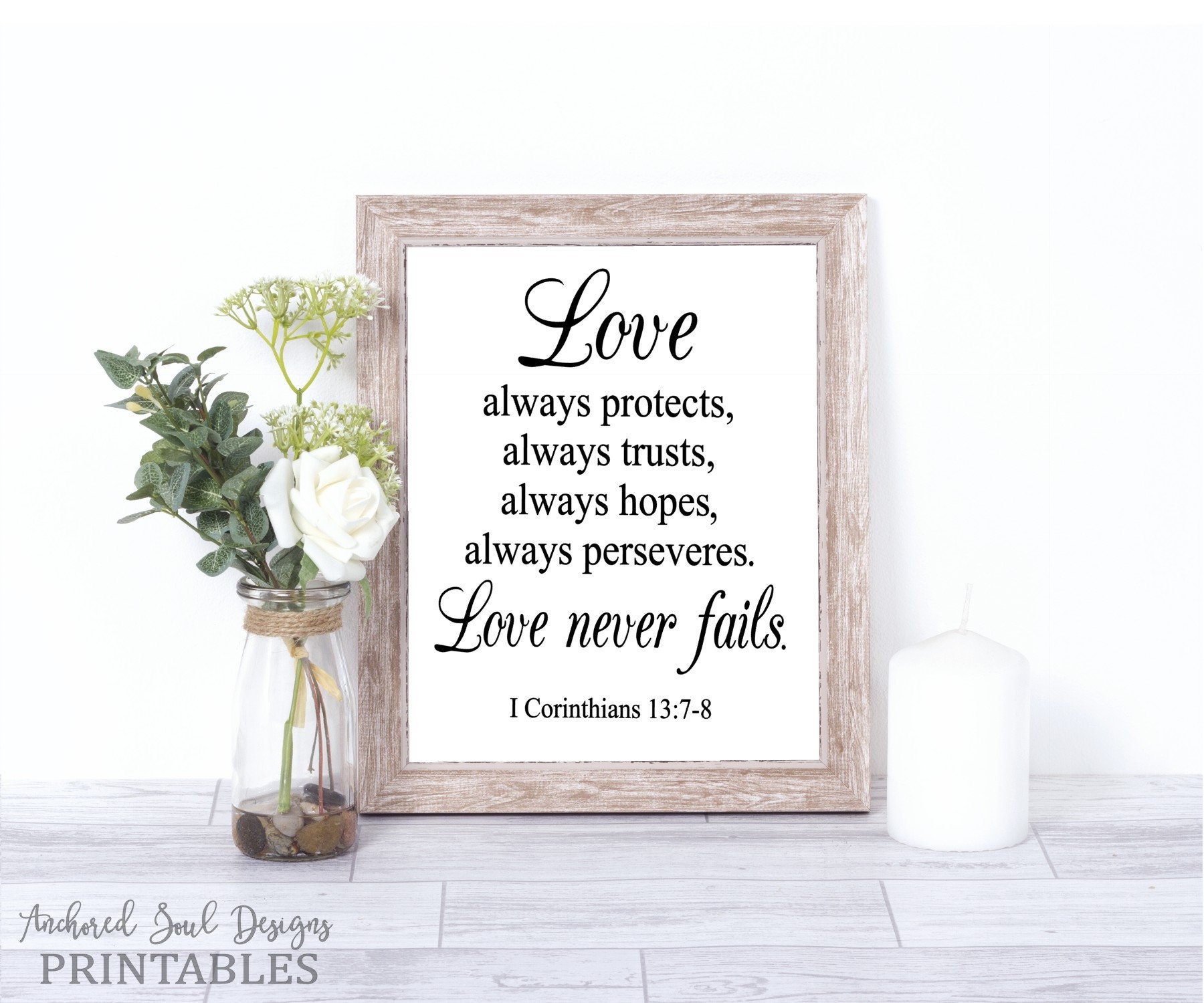 Love Never Fails PRINTABLE, Digital File, I Corinthians 13 Sign ...