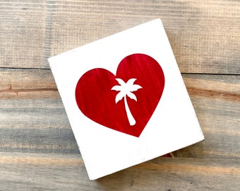 Palm tree heart sign, beach house sign, nautical sign, beach cottage decor, coastal love, handpainted sign