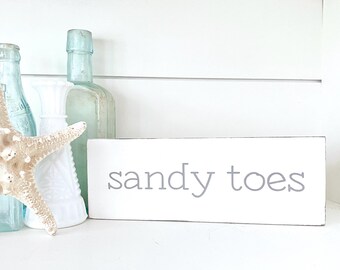 Sandy toes sign, beach house decor, nautical decor, beach cottage decor, distressed wood sign, handpainted wood sign, coastal grandmother