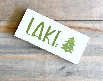 Lake Christmas sign with tree and anchor, winter lake sign nautical Christmas decor, holiday decor nautical Christmas Ornament