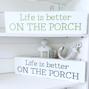 Life is better on the porch sign, beach house home decor, reclaimed wood sign, nautical sign, beach cottage decor, handpainted sign