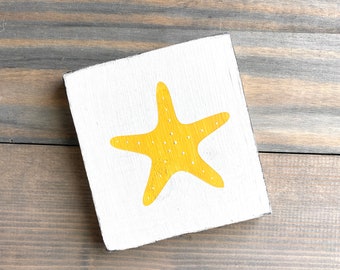 Starfish sign, beach house home decor, wood wall decor, beach cottage decor, nautical sign, handpainted decor, distressed wood sign