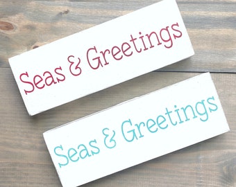 Seas & Greetings Sign, winter beach sign, coastal Christmas decor, beach Christmas, nautical design, coastal Christmas Ornament decorations