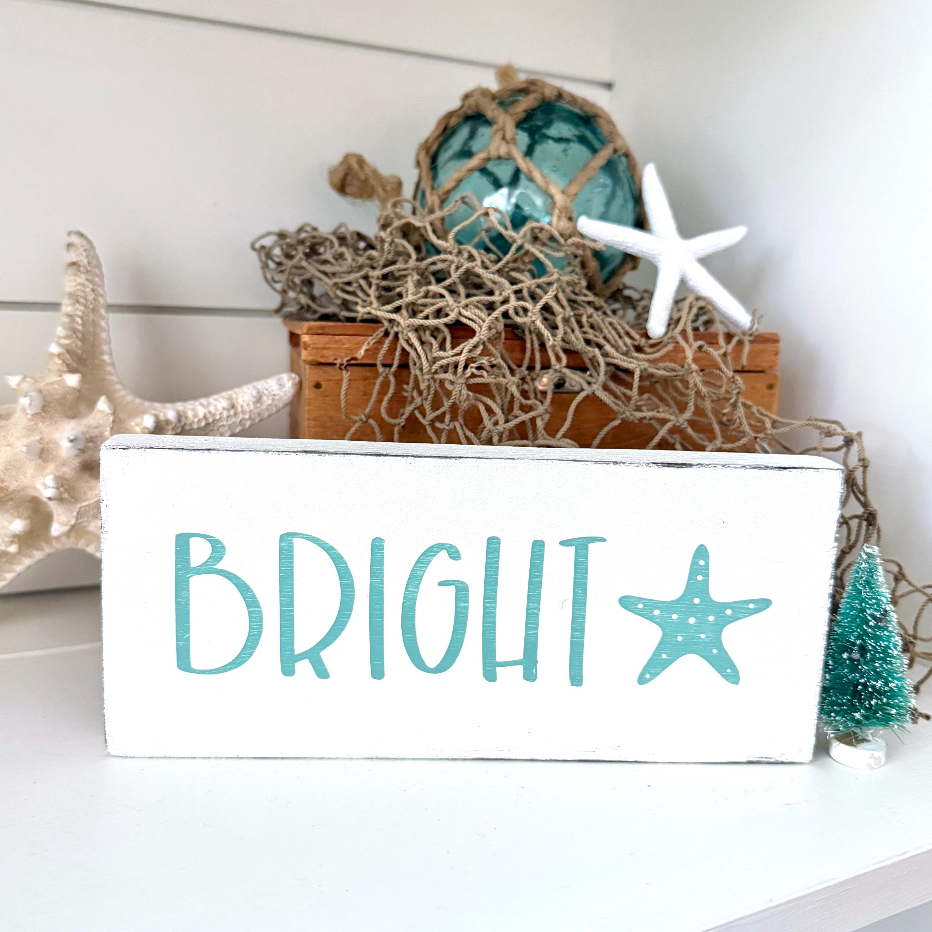 Bright starfish Sign, winter beach sign coastal Christmas decor beach Christmas tree decor starfish home decor, handpainted wood beach sign