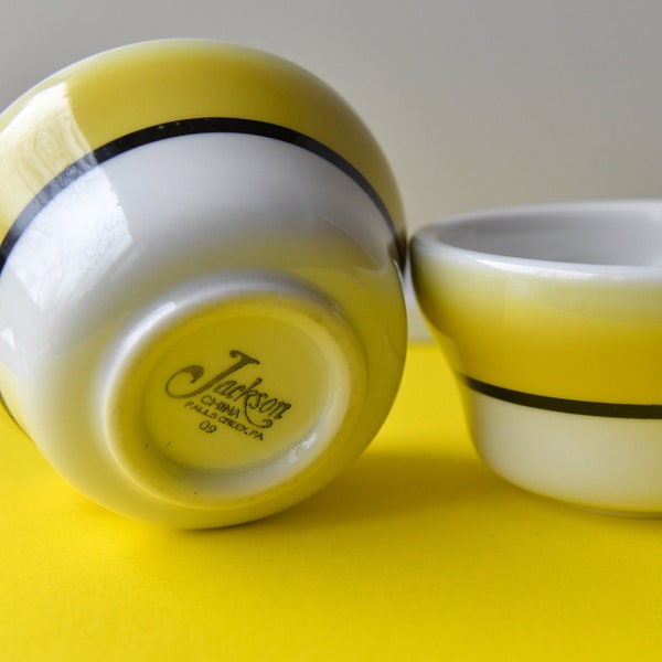 Set of 2- Jackson China diner style yellow and white small custard/dessert bowls