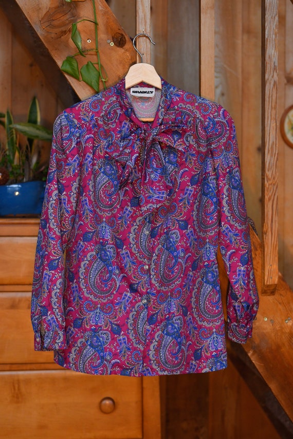 Vintage Paisley Bradley Blouse with Bow- 1970s - image 1