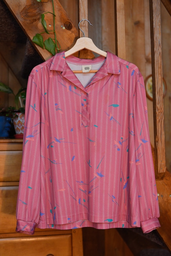 Pink Vaporwave Design Long-Sleeved 80's Blouse fro