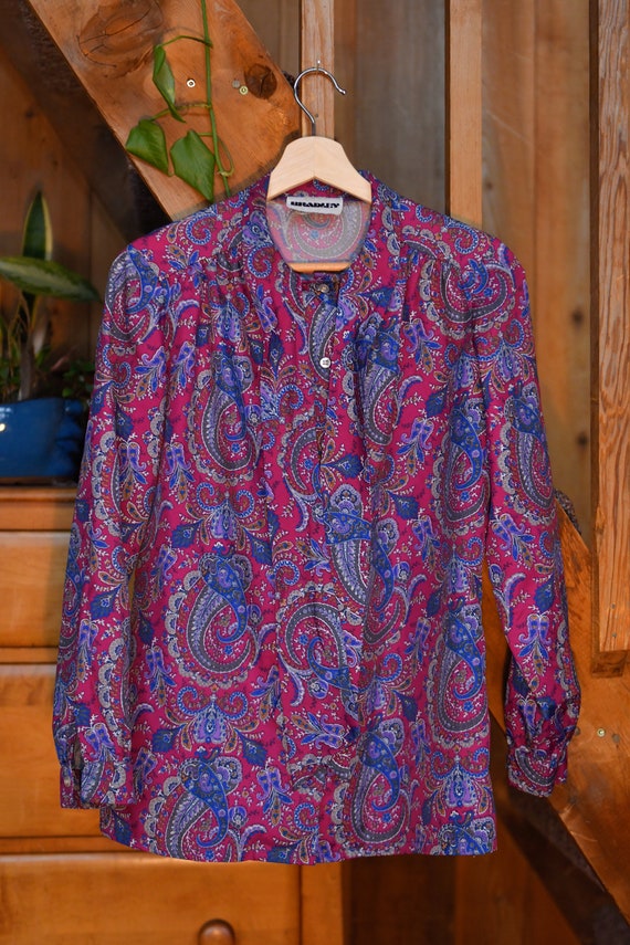 Vintage Paisley Bradley Blouse with Bow- 1970s - image 2