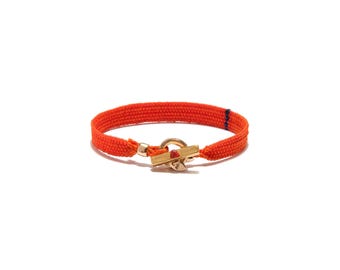 Durga Bracelet for Women, Handmade Jewelry Design, 24k Gold-plated Bronze, Orange Waxed, Gift for Her