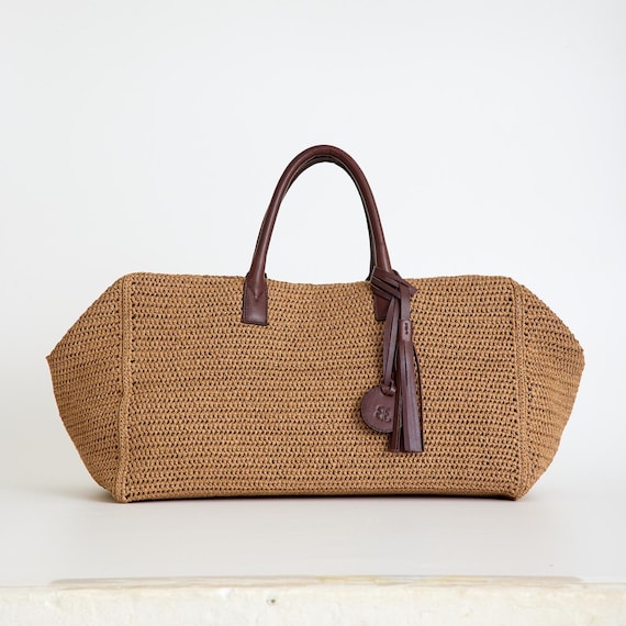 Bolso de viaje marrón, rafia natural, hecho a Accesorios de
