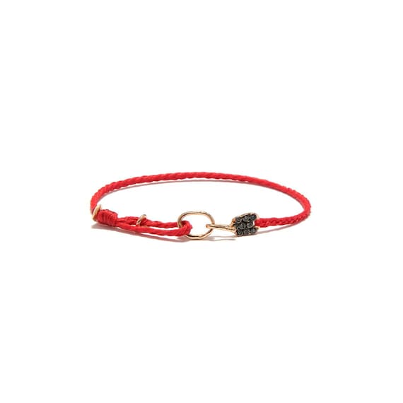 Audrey Red Minimalist Bracelet - Handmade 24k Gold Plated Silver & Zircon Stones, Light Red Waxed Thread Jewelry for Women