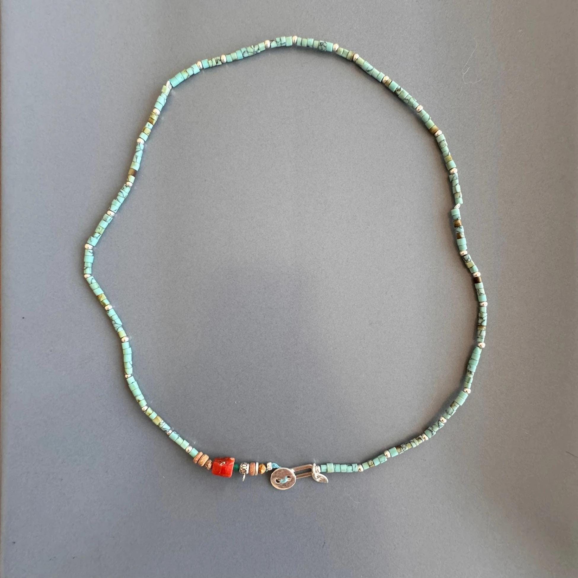 Collana Donna In Turchese Naturale E Corallo Rosso, Barocco 15-20 Mm, Argento Placcato, 20 Pollici - Foto 2