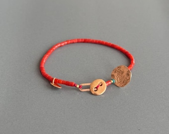 Muna Bracelet for Women, Handmade Jewelry Design, 24k Gold-plated Silver, Pearl, Antique Stones, Gift for Her