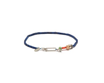 Fame Unisex Bracelet, Handmade Jewelry Design, 925 Sterling Silver, Lapis Lazuli, Coral, Turquoise, Gold-plates Bronze
