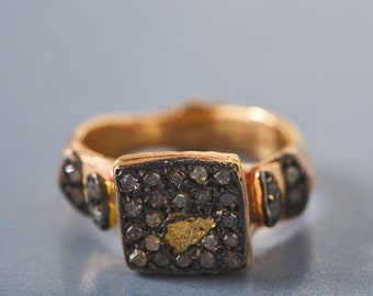 Dot Ring für Frauen, Handgemachter Schmuck, Brauner Diamant und Bronze, Edelstein, Geschenk für Sie, Bestes Geschenk