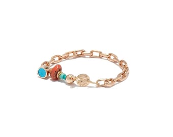 Alicia Women's Bracelet, Handmade Jewelry Design, 24k Gold-plated Silver, Coral, Turquoise