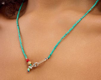 Nickie Turquoise Women&#39;s Necklace, Handmade Jewelry Design, 925 sterling Silver, Turquoise, Coral, Bronze