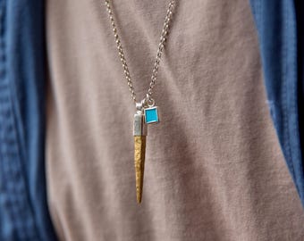Ages Men&#39;s Necklace, Handmade Jewelry Design, 925 sterling Silver, Turquoise, Bronze, 65cm