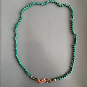Balance Women&#39;s Necklace, Handmade Jewelry Design, Turquoise, Coral, Sea Glass, Jade, Heishi, Gold plated Silver and Bronze