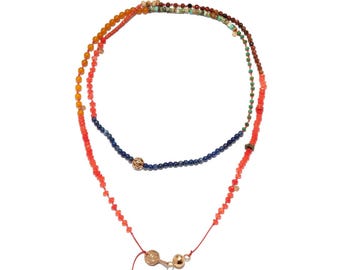Cape Women's Necklace, Handmade Jewelry Design, Gold plated Silver, Replica Roman Coin, Turquoise, Lapis, Jade, Agate, Coral