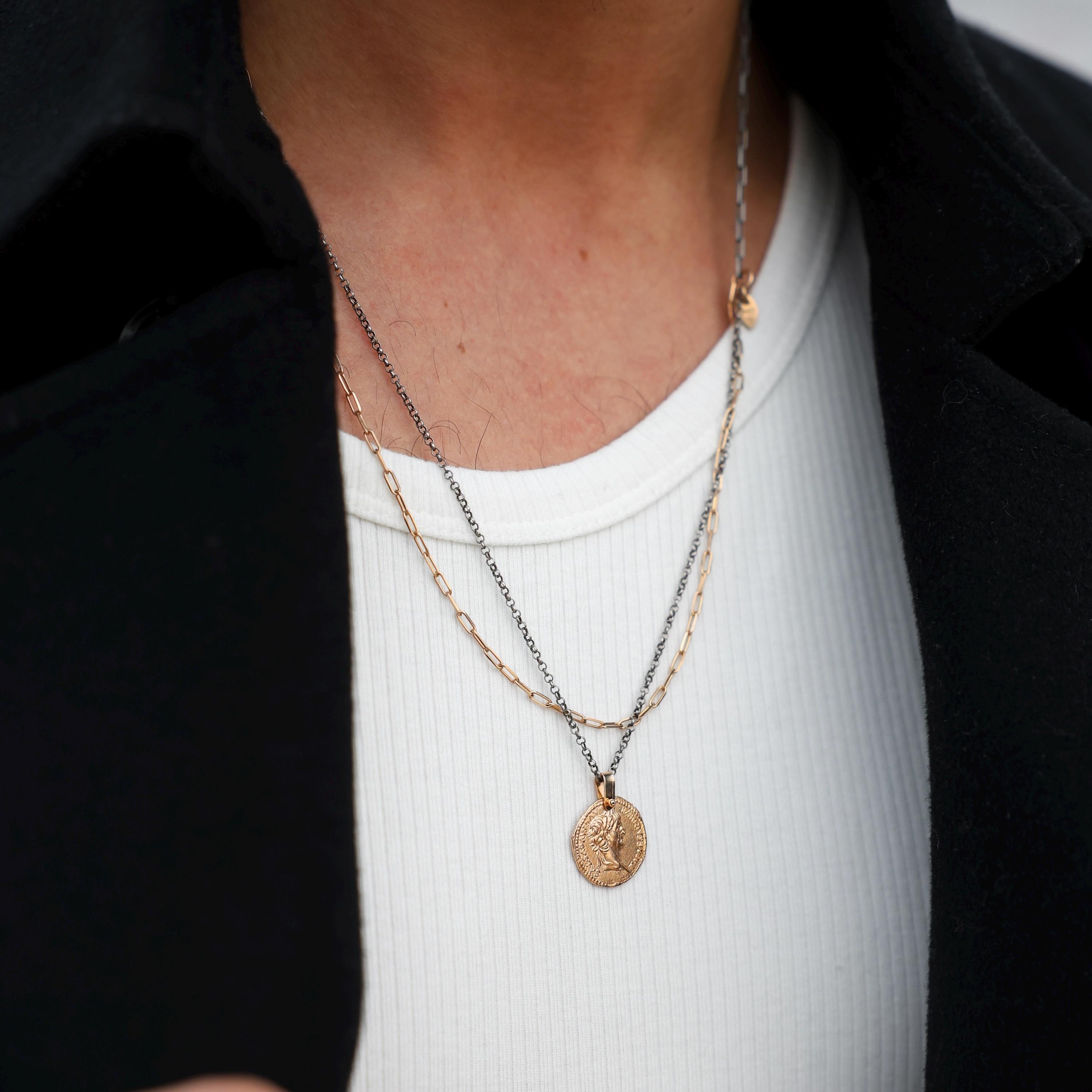 Agapi Men's Necklace, Handmade Jewelry Design, 24k Gold plated Silver, Oxide Silver, 55cm