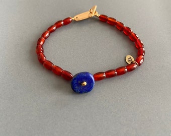 Luck Women&#39;s Bracelet, Handmade Jewelry Design, Agate, Lapis, Turquoise, Gold Plated Bronze, Best Gifts, Valentine&#39;s Day Gift