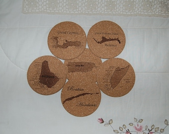 Cork coasters round scuba diver gift caribbean islands engraved gift set.