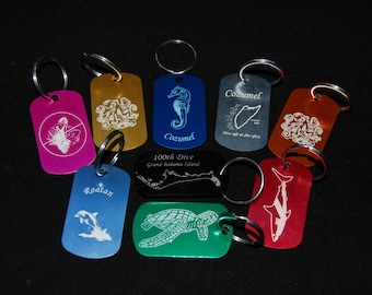 Scuba diver BCD ID tags. Custom engraving.