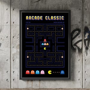 レトロアーケードピクセルアートポスター：80年代ビデオゲーム迷路（デジタルダウンロード）