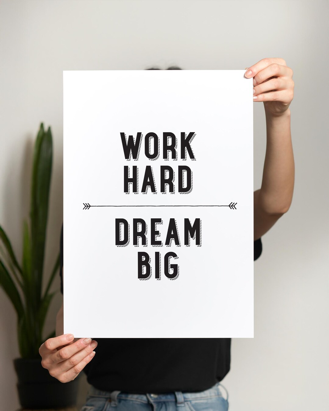 Work Hard Dream Big Motivational Poster – Black and White Typography ...