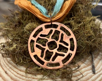 Copper Crown Chakra Pendant on Recycled Sari Silk