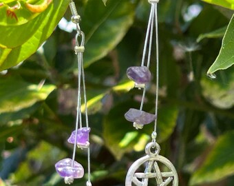 Crystal Dangly Earrings. Delicate with symbolic charms. Boho & festival vibes. Summer vibes. Amethyst. Pentagram. Witch