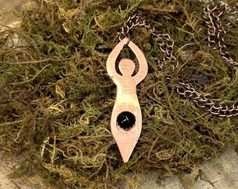 Copper & Black onyx Goddess Pendant Necklace – Sacred Feminine Talisman - Healing Strength