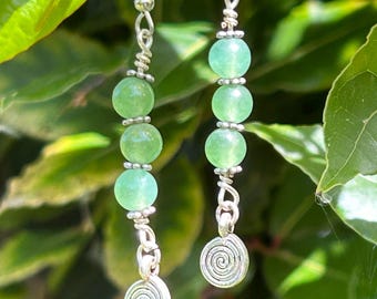 Crystal Dangly Earrings. Delicate with symbolic charms. Boho & festival vibes. Summer vibes. Aventurine. Spirals. Energy