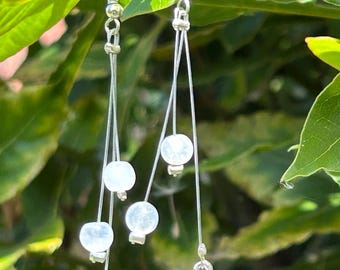 Crystal Dangly Earrings. Delicate with symbolic charms. Boho & festival vibes. Summer vibes. Moonstone. Moon. Cycles. Feminine