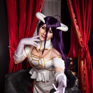 Albedo Overlord - black wings, horns, wig, neck decoration COSPLAY