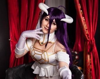 Albedo Overlord - black wings, horns, wig, neck decoration COSPLAY
