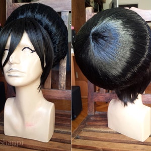 Earth mage inspired wig  -  black huge bun hairstyle costume cosplay