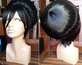 Earth mage inspired wig  -  black huge bun hairstyle costume cosplay