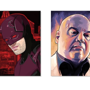 Daredevil, Fisk, Spiderman, John Wick, illustrierte Charakter Postkarten