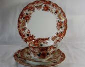 Vintage Art Deco Wellington China Imari Style Breakfast Set Cup Saucer Tea Plate and Sandwich Plate