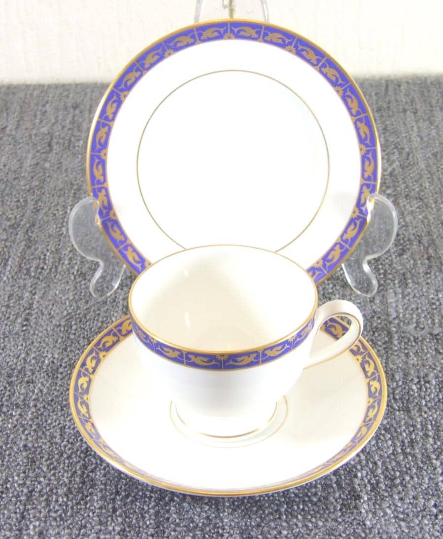 Classic Wedgwood Marina Blue Tea Trio Set Mint Condition Worldwide Shipping Tea Cup Saucer Side Plate