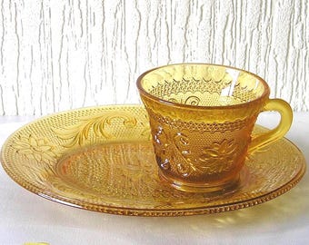 Vintage Amber Tiara Sandwich Early Amer Indiana Glass Snack Set