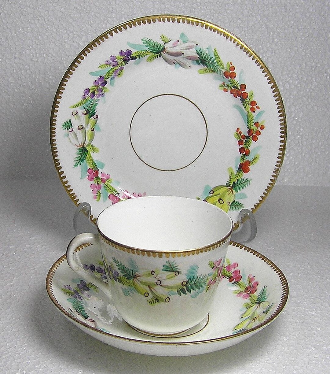 Antique Hand Painted Trio Cup saucer and Side Plate Mid 19 Etsy UK