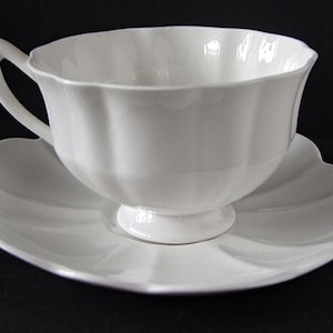 Vintage  Shelley White Atholl Shape   Bone China Tea Cup and Saucer