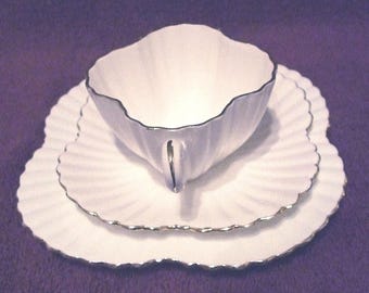 Rare Antique White Foley Wileman Pre Shelley Cup and Saucer Alexandra Shape reg nr 60650 date 1886