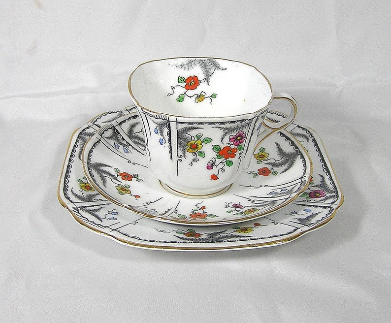Melba Bone China Art Deco Tea Cup Saucer and Side Plate Made Etsy