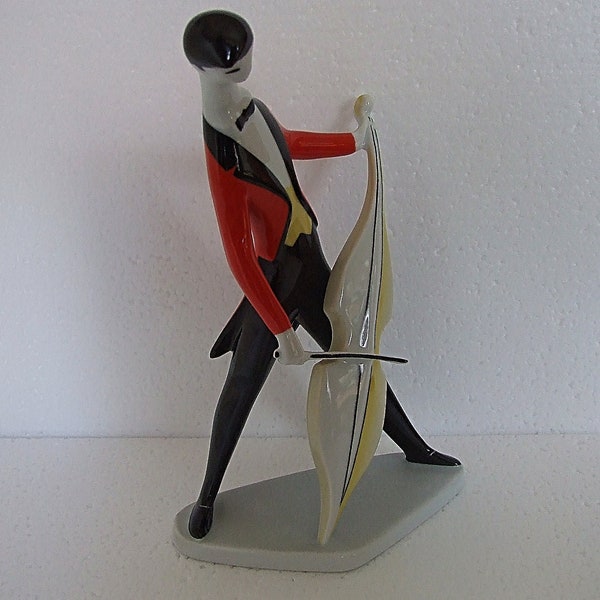 RARE figurine Zsolnay « violoncelliste » János Törók Design Torok 23 cm (9 po.)